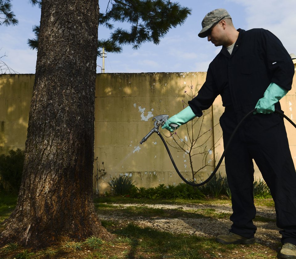 Local East Lansing pest control technician at a home